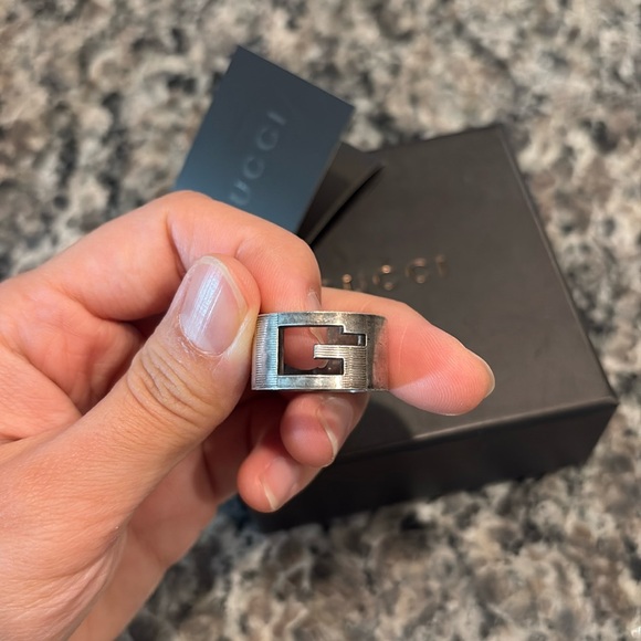GUCCI RING Logo Flat Band Silver 925 - Picture 2 of 10